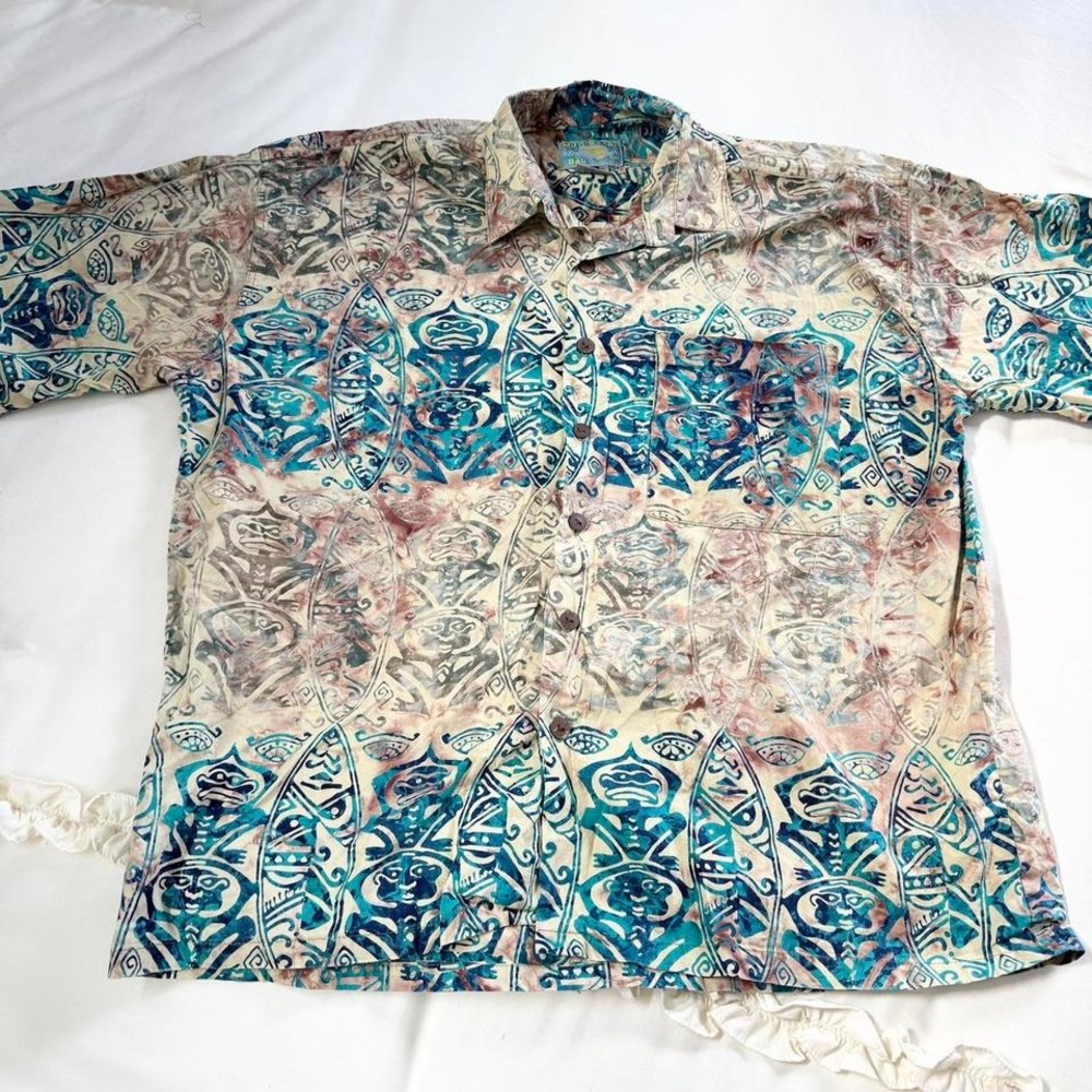 y2k mutiara art tribal print button‎ up shirt size xl